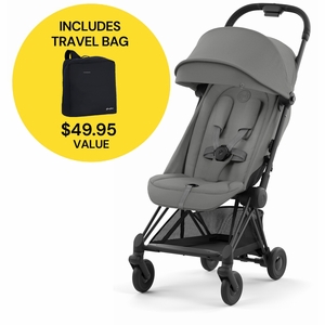 Cybex COYA Compact Stroller + Travel Bag Bundle - Matte Black / Mirage Grey