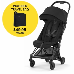 Cybex COYA Compact Stroller + Travel Bag Bundle - Matte Black / Sepia Black