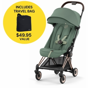 Cybex COYA Compact Stroller + Travel Bag Bundle - Rose Gold / Leaf Green