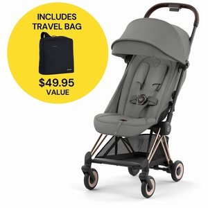 Cybex COYA Compact Stroller + Travel Bag Bundle - Rose Gold / Mirage Grey