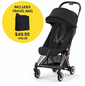 Cybex COYA Compact Stroller + Travel Bag Bundle - Rose Gold / Sepia Black