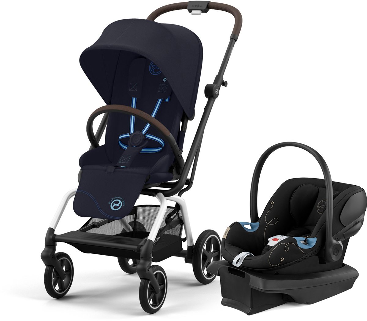 Cybex Eezy Twist +2 Stroller + Aton G SensorSafe Travel System Bundle - Dark Blue / Moon Black