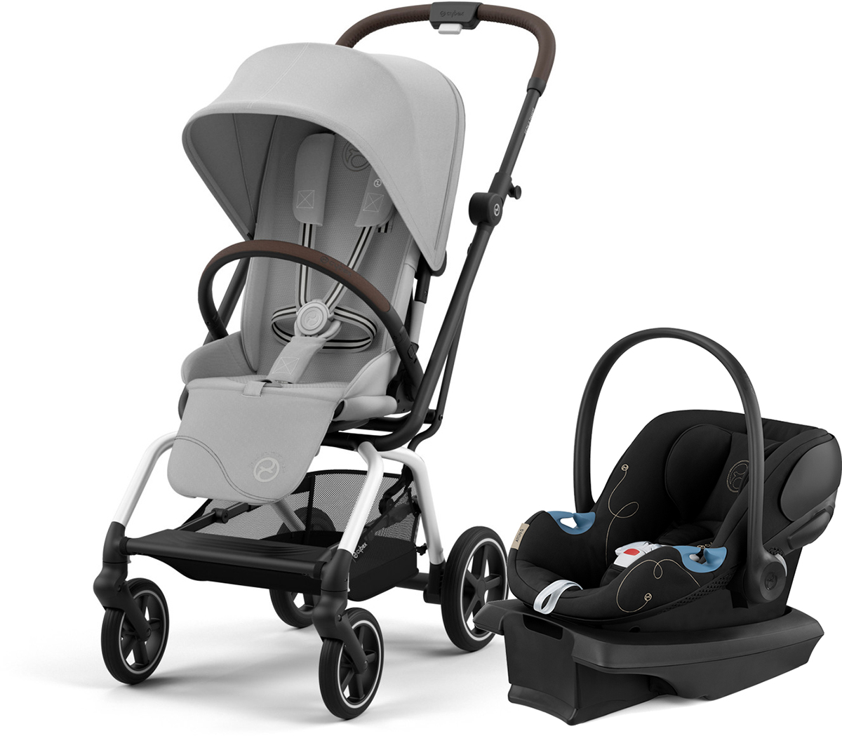 Cybex Eezy Twist +2 Stroller + Aton G SensorSafe Travel System Bundle - Fog Grey / Moon Black
