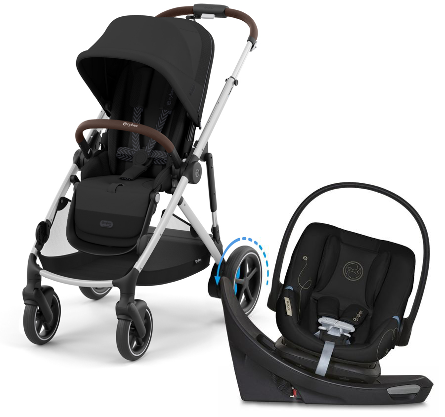 Cybex eGazelle + Aton G Swivel SensorSafe Travel System Bundle - Silver Frame / Moon Black / Moon Black
