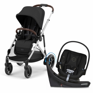 Cybex eGazelle S + Aton G Swivel SensorSafe Travel System Bundle - Silver Frame / Moon Black / Moon Black
