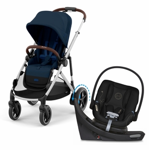 Cybex eGazelle S + Aton G Swivel SensorSafe Travel System Bundle - Silver Frame / Ocean Blue / Moon Black