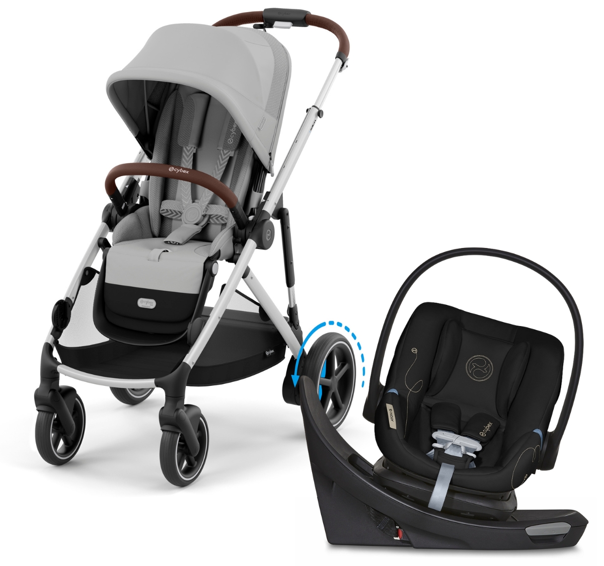 Cybex eGazelle + Aton G Swivel SensorSafe Travel System Bundle - Silver Frame / Stone Grey / Moon Black