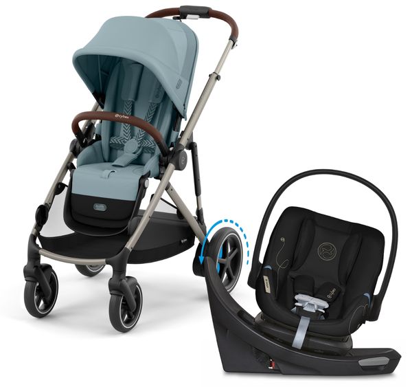 Cybex eGazelle S + Aton G Swivel SensorSafe Travel System Bundle - Taupe Frame / Stormy Blue / Moon Black