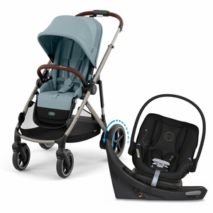 Cybex eGazelle S + Aton G Swivel SensorSafe Travel System Bundle - Taupe Frame / Stormy Blue / Moon Black
