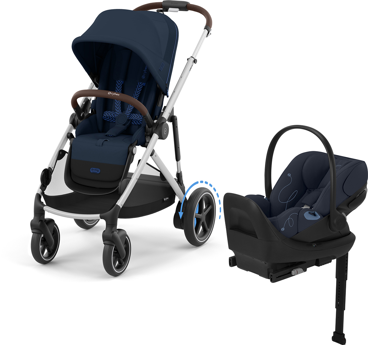 Cybex eGazelle + Cloud G Lux SensorSafe Travel System Bundle - Silver Frame / Ocean Blue / Ocean Blue