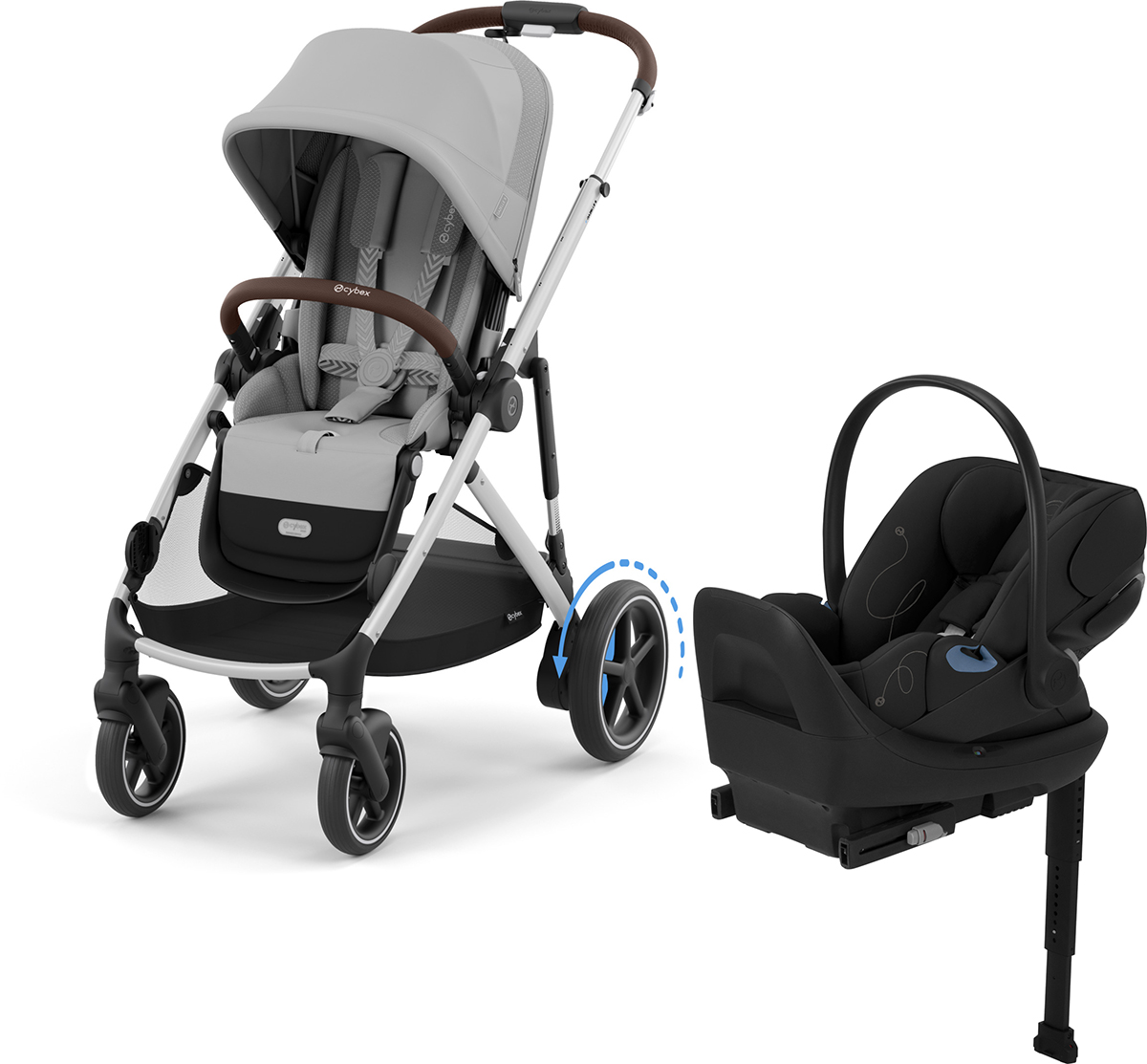 Cybex eGazelle + Cloud G Lux SensorSafe Travel System Bundle - Silver Frame / Stone Grey / Moon Black