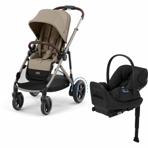 Cybex eGazelle S + Cloud G Lux SensorSafe Travel System Bundle - Taupe Frame / Almond Beige / Moon Black