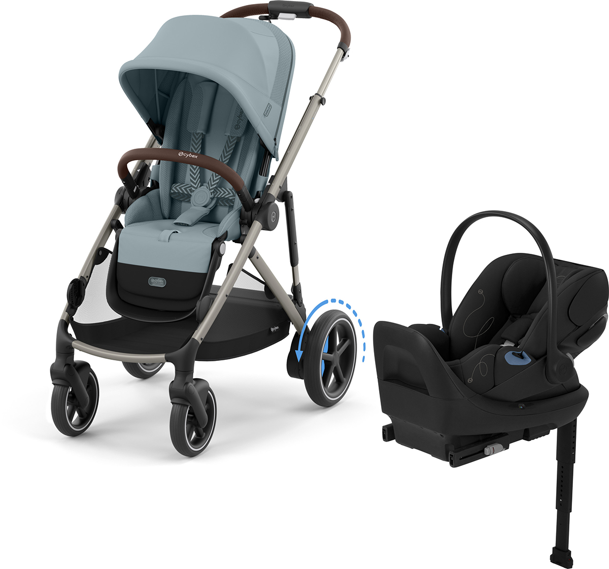 Cybex eGazelle + Cloud G Lux SensorSafe Travel System Bundle - Taupe Frame / Stormy Blue / Moon Black