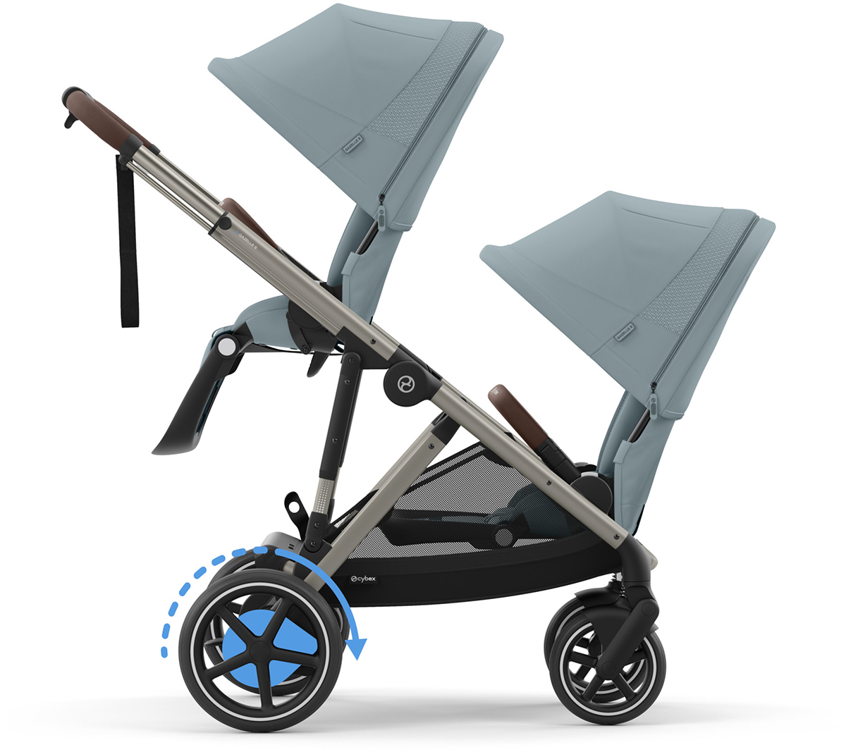 Cybex eGazelle Double Stroller Bundle - Taupe Frame / Stormy Blue
