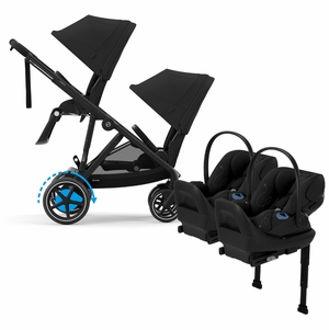 Cybex eGazelle S Double Stroller + Cloud G Lux SensorSafe Twin Travel System Bundle - Black Frame / Moon Black / Moon Black