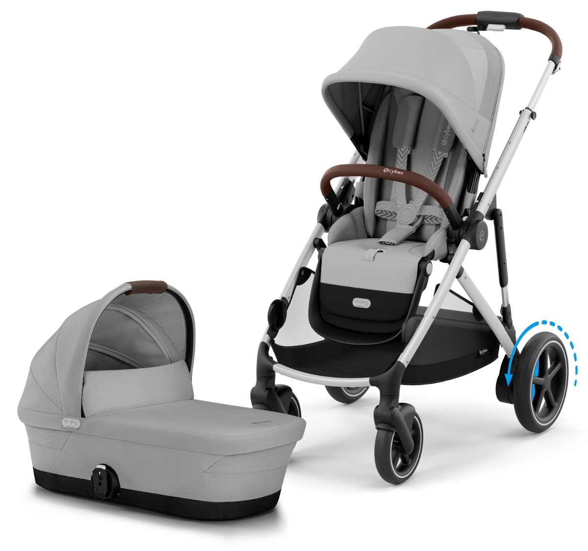 Cybex eGazelle Stroller + Gazelle 2 Cot Bundle - Silver Frame / Stone Grey