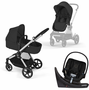 Cybex EOS 5-in-1 Stroller + Aton G Swivel SensorSafe Travel System - Silver / Moon Black