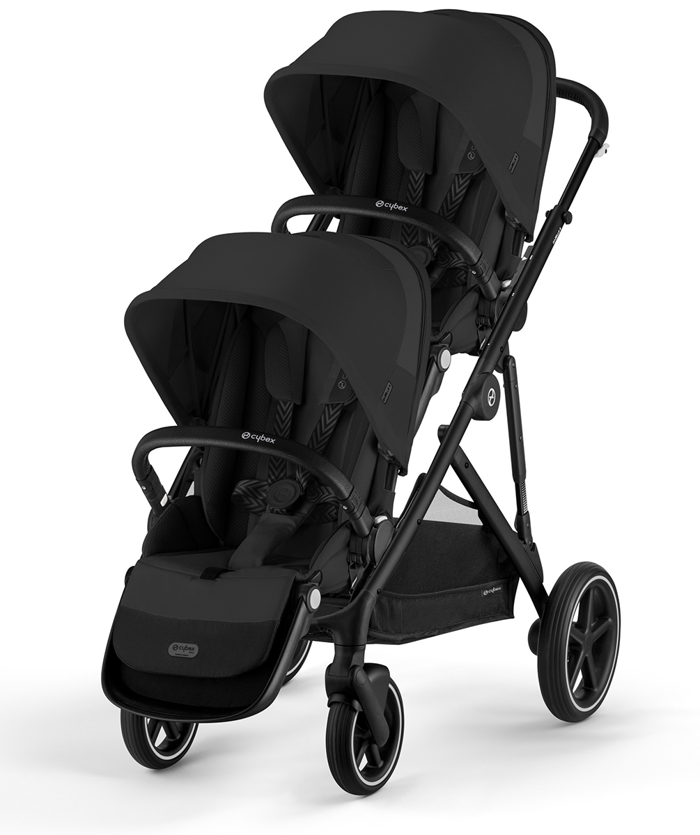 Cybex Gazelle 2 Double Stroller Bundle - Black Frame / Moon Black