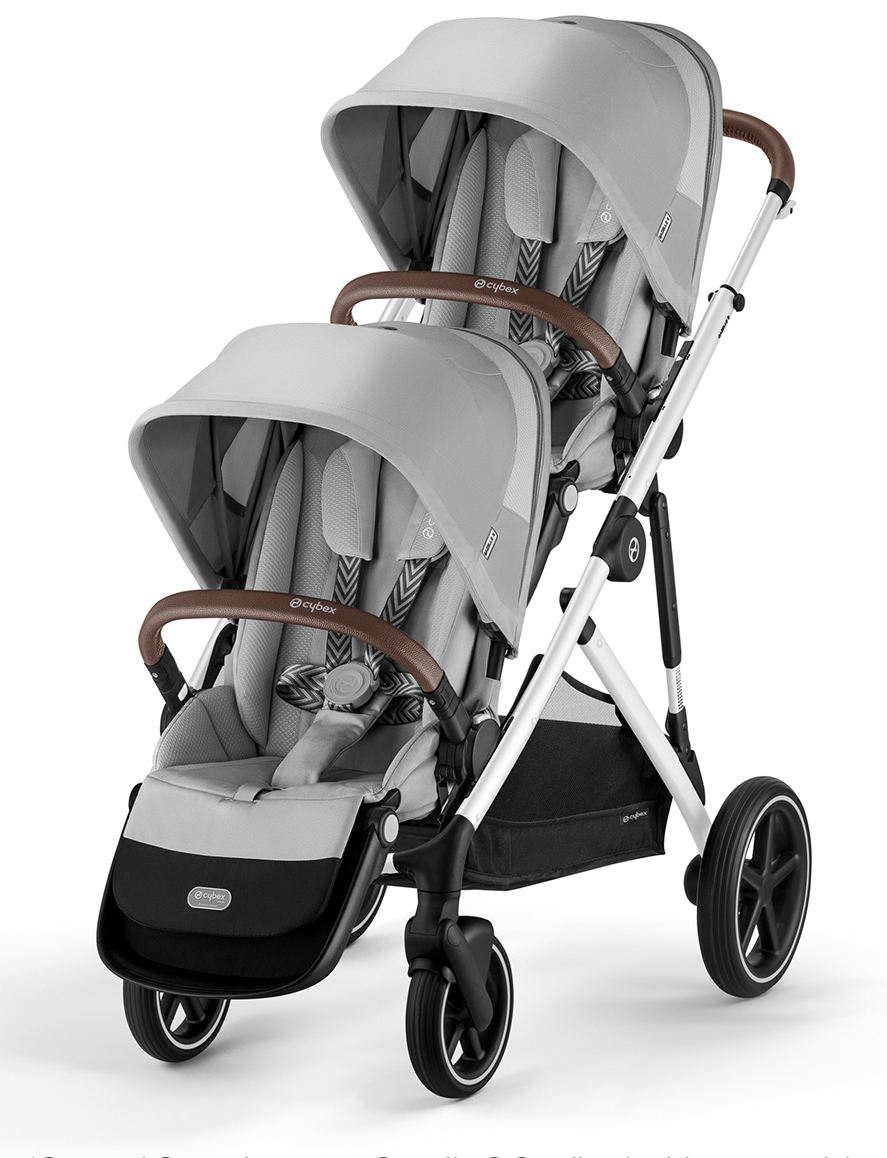 Cybex Gazelle 2 Double Stroller Bundle - Silver Frame / Lava Grey