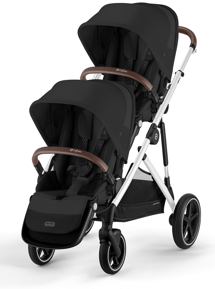 Cybex Gazelle 2 Double Stroller Bundle - Silver Frame / Moon Black
