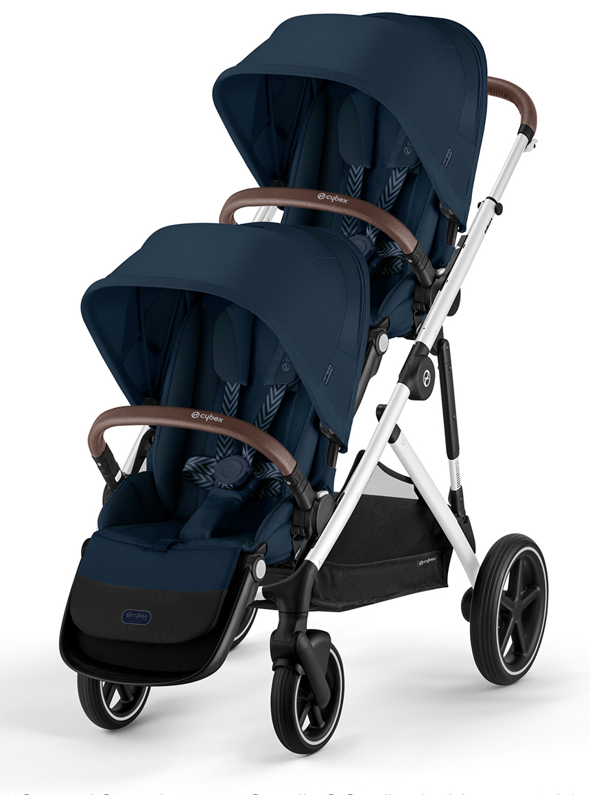 Cybex Gazelle 2 Double Stroller Bundle - Silver Frame / Ocean Blue