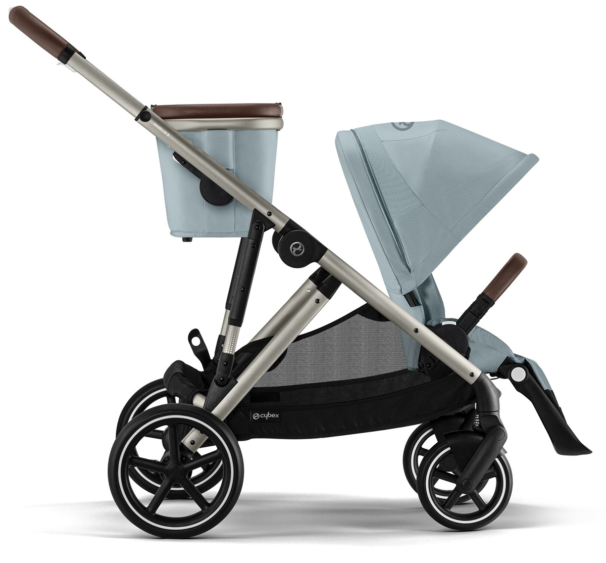 Cybex Gazelle 2 Single-to-Double Stroller - Taupe Frame / Sky Blue