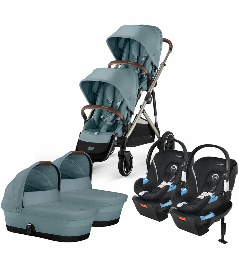 Cybex Gazelle S 2 Twin Double Stroller + Cot + Aton 2 Travel System