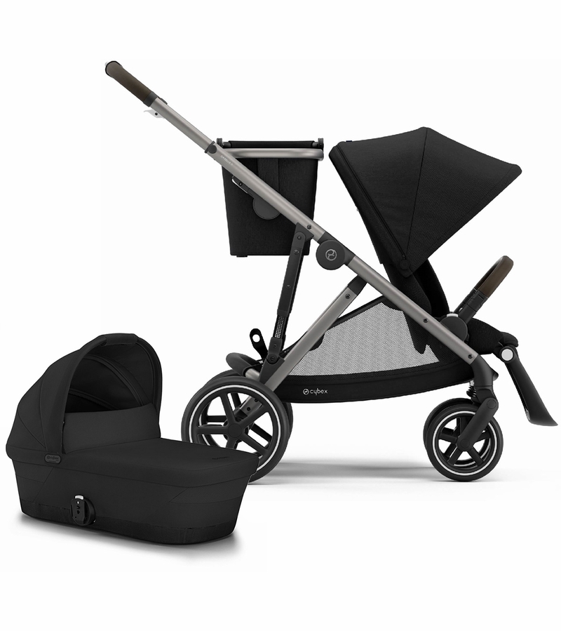 Cybex Gazelle S SingletoDouble Stroller + Cot Bundle Deep Black / Moon Black (Taupe Frame)