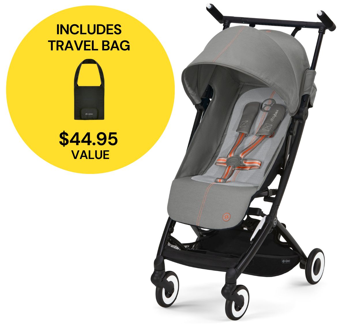 Cybex Libelle 2 Compact Stroller + Travel Bag Bundle Lava Grey