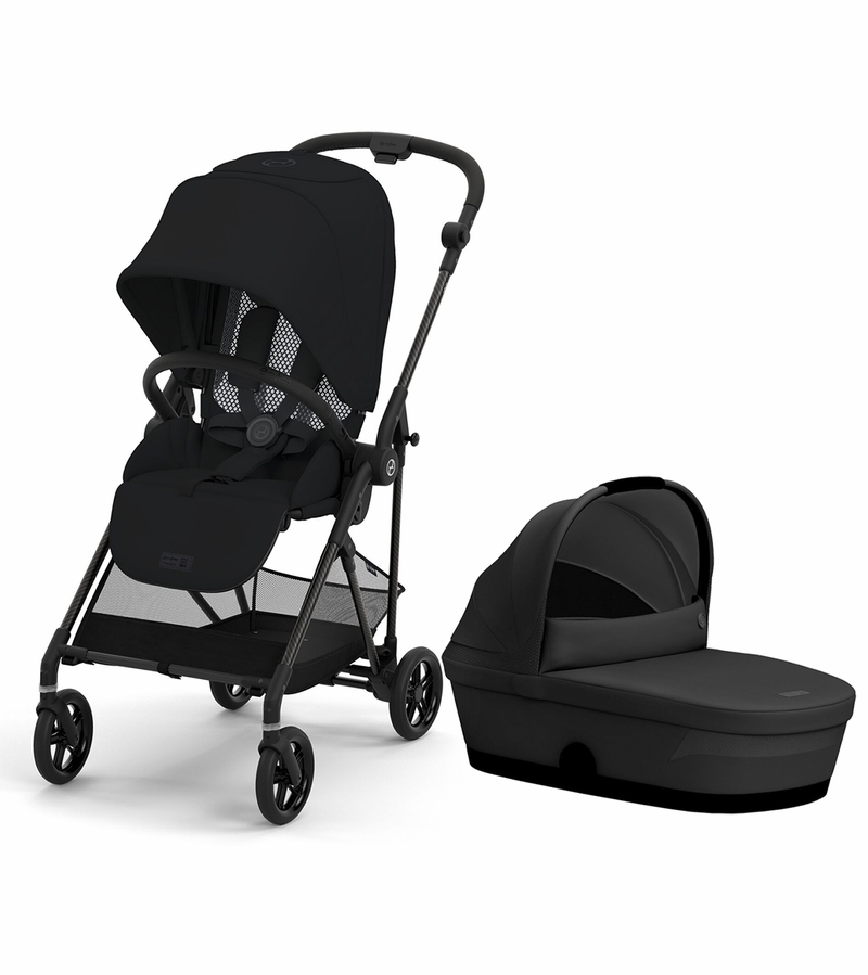 Cybex Melio Carbon 3 Stroller + Melio Cot 3 Bundle Moon Black