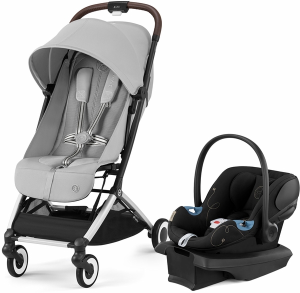 Cybex Orfeo Compact Stroller + Aton G SensorSafe Travel System Bundle - Fog Grey / Moon Black