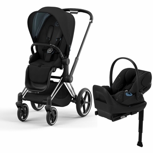 Cybex Priam 4 + Cloud G Lux SensorSafe Travel System Bundle - Chrome / Black / Deep Black / Moon Black
