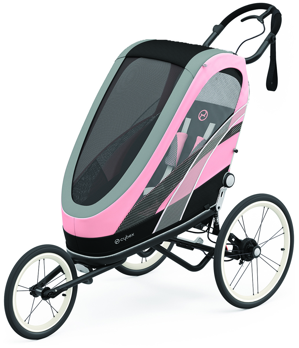 Cybex Zeno Multisport Trailer Bundle - Black Frame + Silver Pink Seat Pack
