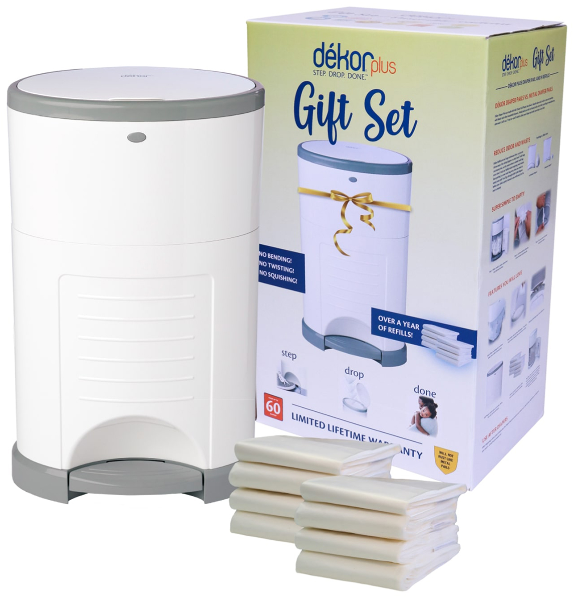 Dekor Plus Diaper Pail Gift Set White Dekor Plus Diaper Pail Gift Set White