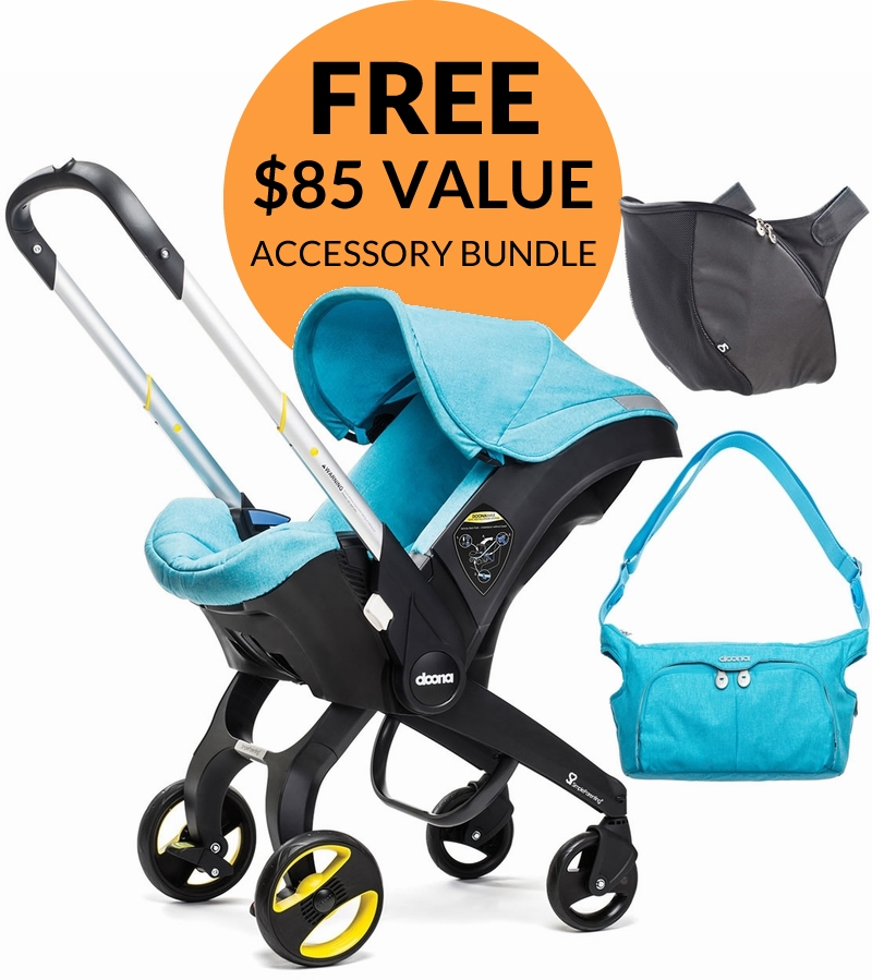 Doona Infant Car Seat + Accessory Bundle Sky (Turquoise)