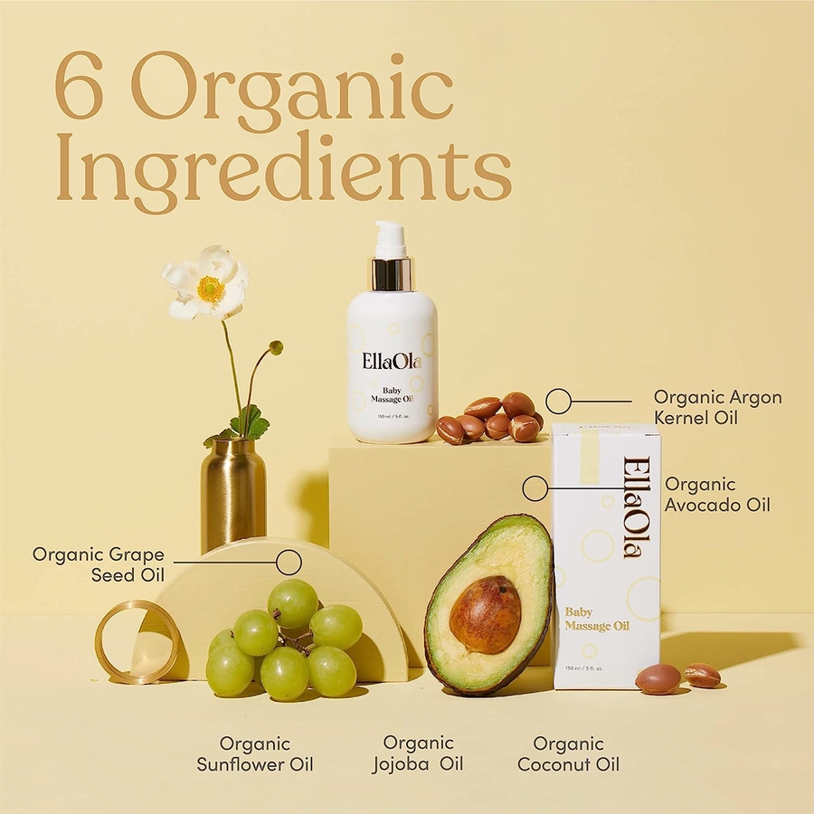 EllaOla Organic Baby Massage Oil, Fragrance Free