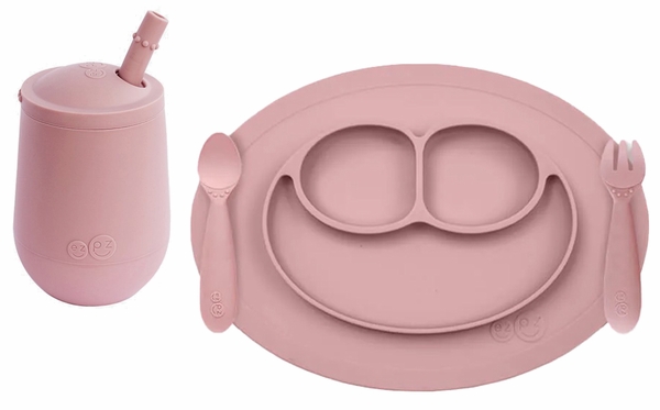 EZPZ Toddler Bundle - Mini Feeding Set + Mini Cup and Straw Training System - Blush