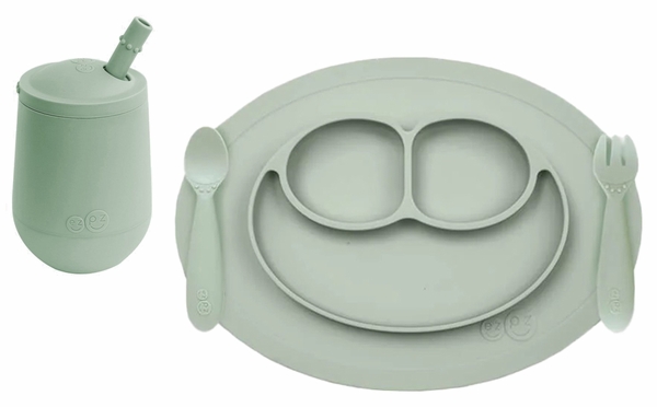 EZPZ Toddler Bundle - Mini Feeding Set + Mini Cup and Straw Training System - Sage