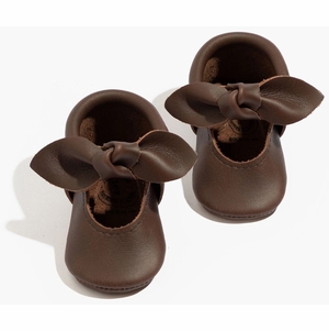 Freshly Picked Knotted Bow Moccasins, Size 2 - Espresso