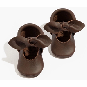 Freshly Picked Knotted Bow Moccasins, Size 3 - Espresso