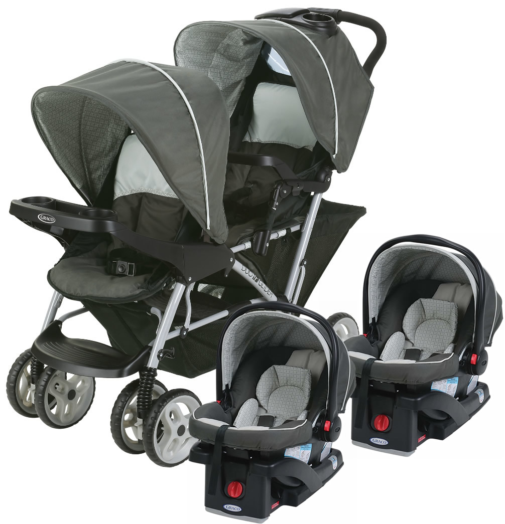 Graco DuoGlider Click Connect Double Stroller with Two Car Seats Glacier