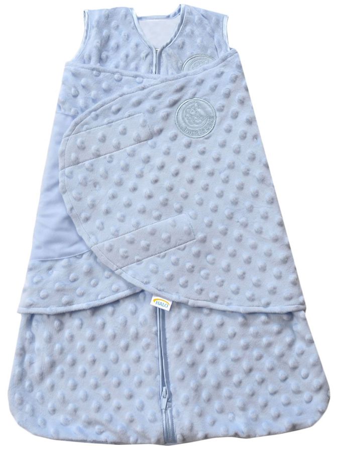 HALO SleepSack Swaddle, Velboa, Blue Plush Dots, Newborn