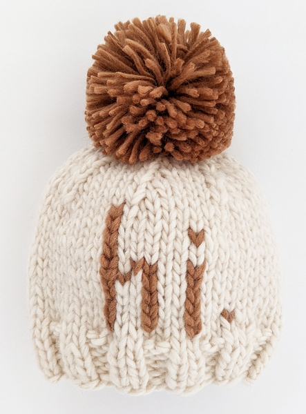 Huggalugs hi. Hand Knit Beanie Hat - Pecan, Medium (6-24 months)