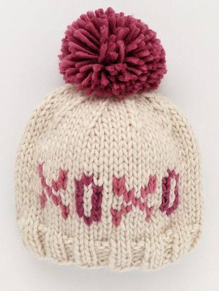 Huggalugs XOXO Valentine's Day Hand Knit Beanie Hat - Cream, X-Small (Newborn)