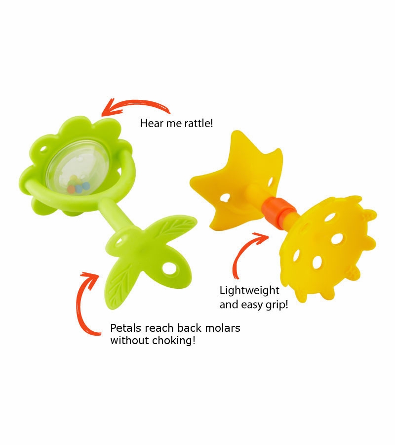 Innobaby Teethin' Smart EZ Grip Teether Rattle, Flower Yellow