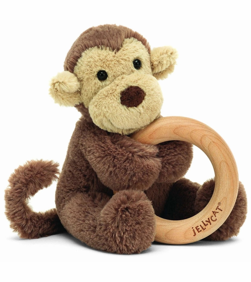 Jellycat Bashful Monkey Wooden Ring Toy
