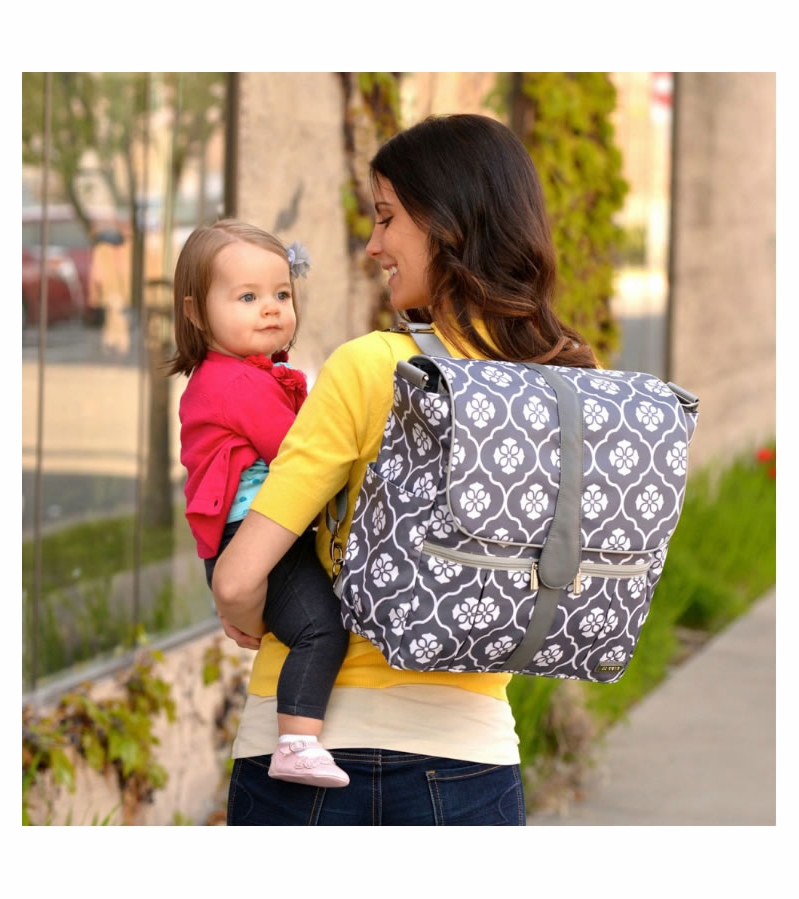 JJ Cole Backpack Diaper Bag Gray Floret