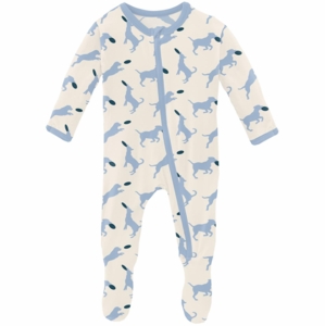 KicKee Pants Footie with Zipper - Natural Frisbee Labs, 6-9 Months