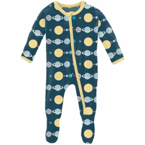 KicKee Pants Footie with Zipper - Peacock Planets, 6-9 Months
