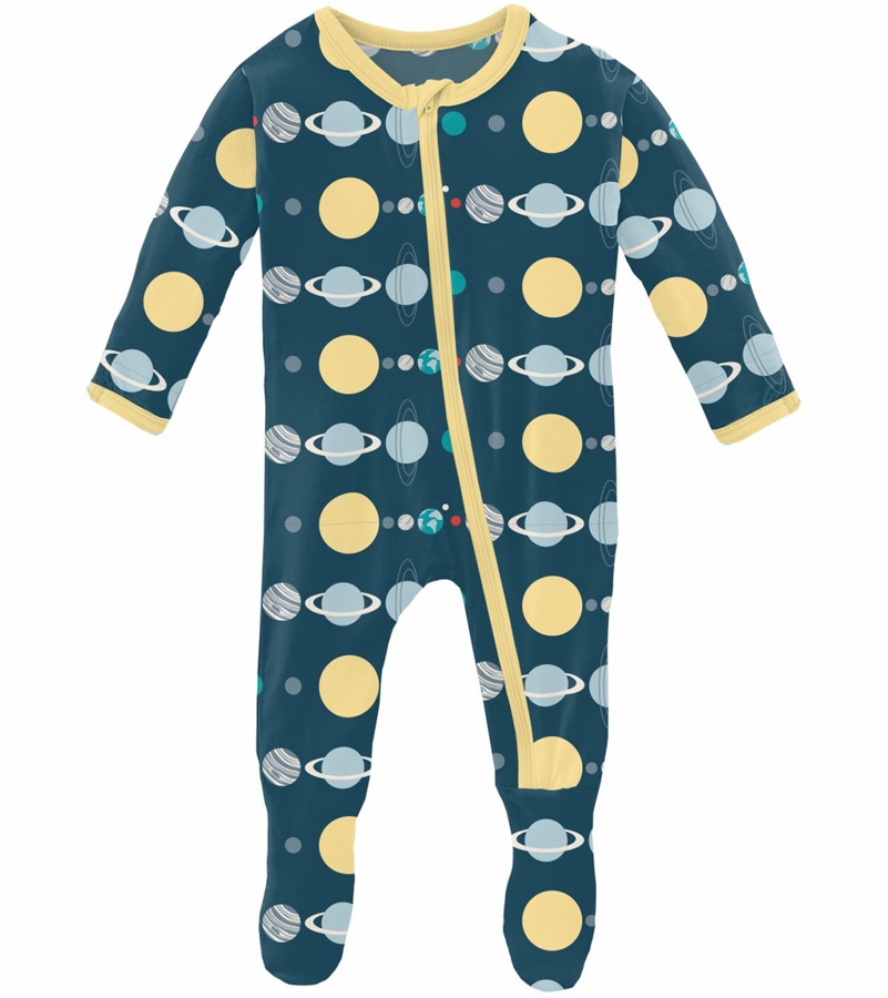 KicKee Pants Footie with Zipper Peacock Newborn